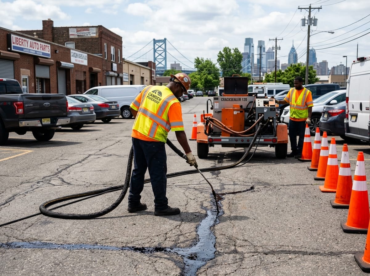 Professional photograph crack sealing by Blacktop Bosses Camden
